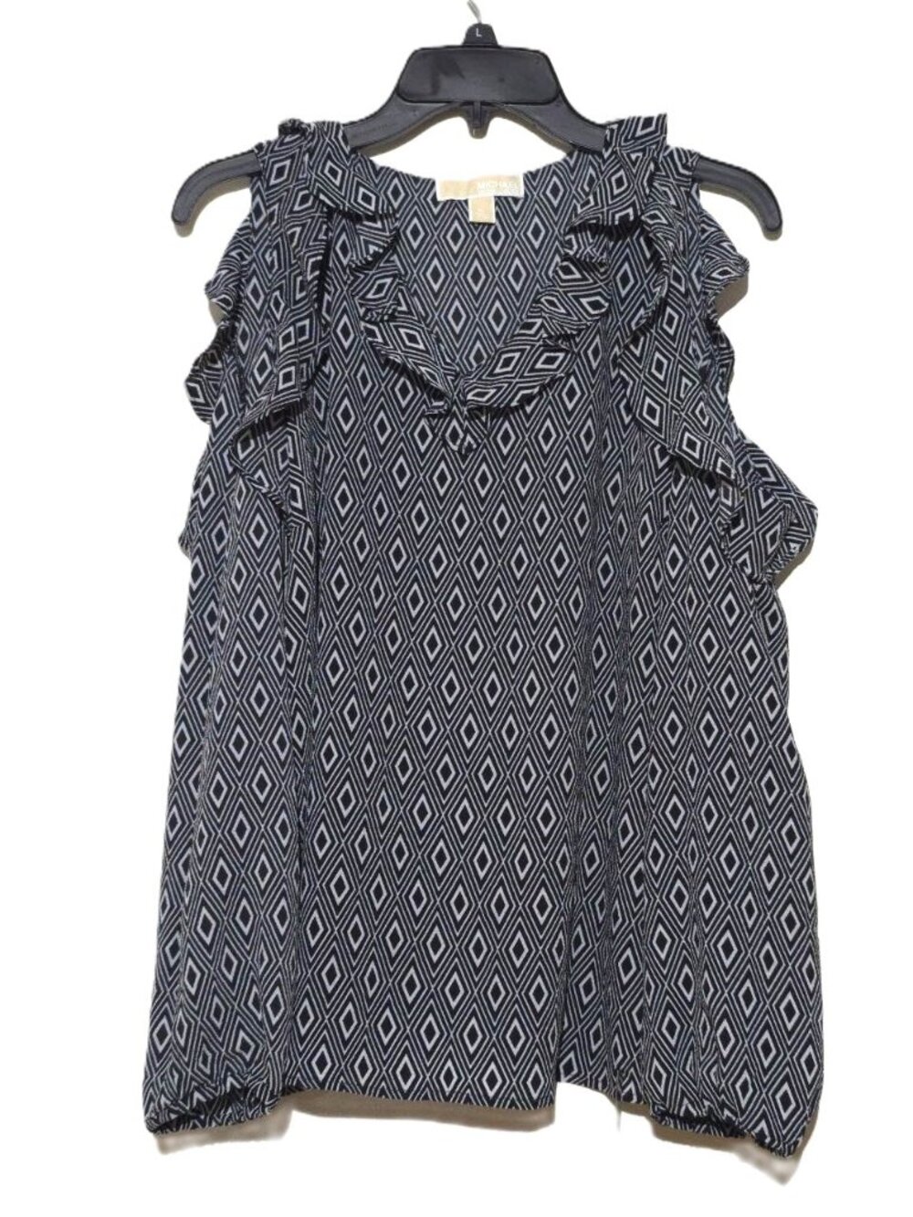 Michael Kors Blouse Womens XL Black White Geometric Diamond Cold Shoulder Top MK